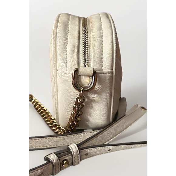 Tory Burch Kira Chevron Quilted Camera Bag Ivory Leather Gold - Picture 4 of 8